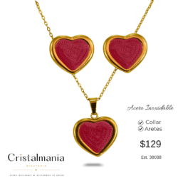 Collar y aretes de acero inoxidable en forma de corazon tamaño chico en color rojo. ✨ Dale un toque especial a tu look ✨ Collares y aretes para mujer en acero inoxidable, elegantes, modernos y perfectos para cualquier ocasión. 💖 ¡Elige tus favoritos y luce increíble todos los días! 🛍️✨