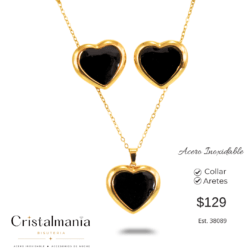 Collar y aretes de acero inoxidable en forma de corazon tamaño chico en color negros. Dale un toque especial a tu look Collares y aretes para mujer en acero inoxidable, elegantes, modernos y perfectos para cualquier ocasión. ¡Elige tus favoritos y luce increíble todos los días!