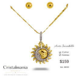 Collar con dije de sol y luna con aretes acero inoxidable Dale un toque especial a tu look Collares y aretes para mujer en acero inoxidable, elegantes, modernos y perfectos para cualquier ocasión. ¡Elige tus favoritos y luce increíble todos los días!