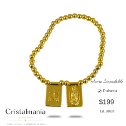 Pulsera religiosa elástica dorada de acero inoxidable con la Virgen de Guadalupe.  ✨🙏 Lleva tu fe siempre contigo 🙏✨ Hermosas pulseras religiosas de acero inoxidable, perfectas para regalar o llevar como un símbolo de fe, amor y protección. ❤️✨ Elegantes • Resistentes • Con un significado especial ¡Un regalo lleno de amor y fe!