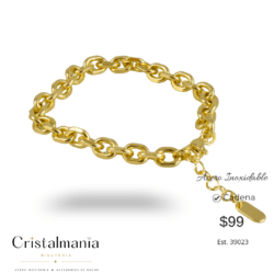 Pulsera dorada de acero inoxidable Elegancia que llevas contigo Dale un toque especial a tu look con nuestra hermosa pulsera para mujer de acero inoxidable. Resistente, moderna y perfecta para lucir todos los días. ¡Un pequeño detalle que hace una gran diferencia!