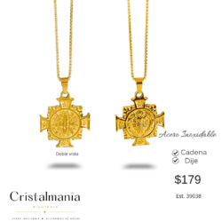 Medalla religiosa San Benito en acero inoxidable dorado Lleva tu fe siempre contigo Hermosas pulseras religiosas de acero inoxidable, perfectas para regalar o llevar como un símbolo de fe, amor y protección. Elegantes • Resistentes • Con un significado especial ¡Un regalo lleno de amor y fe!