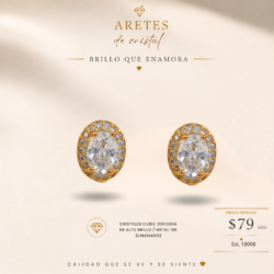 Aretes chicos dorados para mujer de cubic zirconia. Ideales para lucir hermosa en cualquier ocasión. Elegancia + brillo en un solo accesorio. ¡Pide los tuyos!