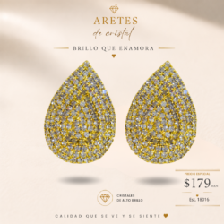 Aretes de noche dorados pegados a la oreja con cristales (pendientes de botón). Ideales para eventos nocturnos sin usar aretes largos o pesados. “Un toque de brillo cambia todo. ”