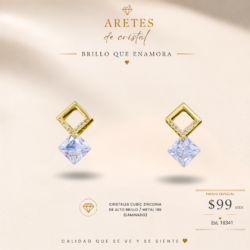 Aretes chicos dorados para mujer de cubic zirconia. Ideales para lucir hermosa en cualquier ocasión. Elegancia + brillo en un solo accesorio. ¡Pide los tuyos!