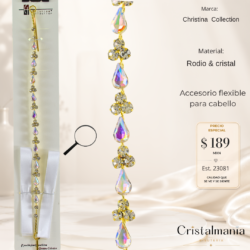 Adorno para cabello dorada con cristales blancos y tornasol para hermosos peinados. Elegancia que se nota. Úsalos hoy y roba miradas.