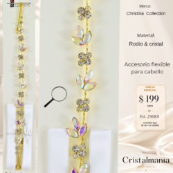 Adorno para cabello dorada con cristales blancos y tornasol para hermosos peinados. Elegancia que se nota. Úsalos hoy y roba miradas.