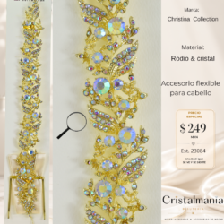 Adorno para cabello dorada con cristales blancos y tornasol para hermosos peinados. Elegancia que se nota. Úsalos hoy y roba miradas.