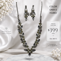 Brilla con elegancia en cada ocasión. Conjunto de collar y aretes con zirconia cúbica, diseñado para darle a tu look ese toque de lujo y sofisticación que te hará destacar. Perfecto para una noche especial o para regalar. ¡Hazlo tuyo y luce espectacular!