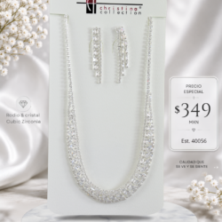 Collar y aretes de noche plateados con cristales cubic Zirconia ❤️  DESTACA CON ELEGANCIA . ✨ ¿Lista para brillar? Descubre nuestros accesorios de noche.