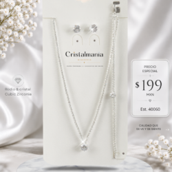 Collar, aretes y pulsera de noche plateados con cristales   DESTACA CON ELEGANCIA . ¿Lista para brillar? Descubre nuestros accesorios de noche.