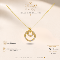 Collar dorado de oro laminado con cristal cubic zirconia Collares oro laminado con zirconia cúbica, perfectas para darle a tu look un toque sofisticado, femenino y lleno de brillo. Un detalle que hace la diferencia. Luce, brilla y hazla tuya.