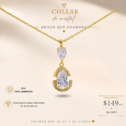Collar dorado de oro laminado con cristal cubic zirconia Collares oro laminado con zirconia cúbica, perfectas para darle a tu look un toque sofisticado, femenino y lleno de brillo. Un detalle que hace la diferencia. Luce, brilla y hazla tuya.