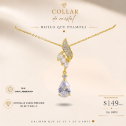 Collar dorado de oro laminado con cristal cubic zirconia Collares oro laminado con zirconia cúbica, perfectas para darle a tu look un toque sofisticado, femenino y lleno de brillo. Un detalle que hace la diferencia. Luce, brilla y hazla tuya.