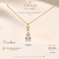 Collar dorado de oro laminado con cristal cubic zirconia Collares oro laminado con zirconia cúbica, perfectas para darle a tu look un toque sofisticado, femenino y lleno de brillo. Un detalle que hace la diferencia. Luce, brilla y hazla tuya.
