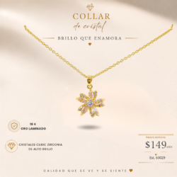 Collar dorado de oro laminado con cristal cubic zirconia Collares oro laminado con zirconia cúbica, perfectas para darle a tu look un toque sofisticado, femenino y lleno de brillo. Un detalle que hace la diferencia. Luce, brilla y hazla tuya.