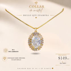 Collar dorado de oro laminado con cristal cubic zirconia Collares oro laminado con zirconia cúbica, perfectas para darle a tu look un toque sofisticado, femenino y lleno de brillo. Un detalle que hace la diferencia. Luce, brilla y hazla tuya.