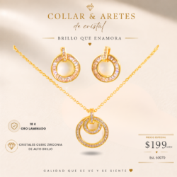 Collar y aretes  dorados de oro laminado con cristal cubic zirconia Collares oro laminado con zirconia cúbica, perfectas para darle a tu look un toque sofisticado, femenino y lleno de brillo. 💎 💕 Un detalle que hace la diferencia. ✨ Luce, brilla y hazla tuya.