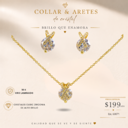 Collar y aretes  dorados de oro laminado con cristal cubic zirconia Collares oro laminado con zirconia cúbica, perfectas para darle a tu look un toque sofisticado, femenino y lleno de brillo. 💎 💕 Un detalle que hace la diferencia. ✨ Luce, brilla y hazla tuya.