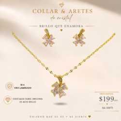 Collar y aretes  dorados de oro laminado con cristal cubic zirconia Collares oro laminado con zirconia cúbica, perfectas para darle a tu look un toque sofisticado, femenino y lleno de brillo. 💎 💕 Un detalle que hace la diferencia. ✨ Luce, brilla y hazla tuya.